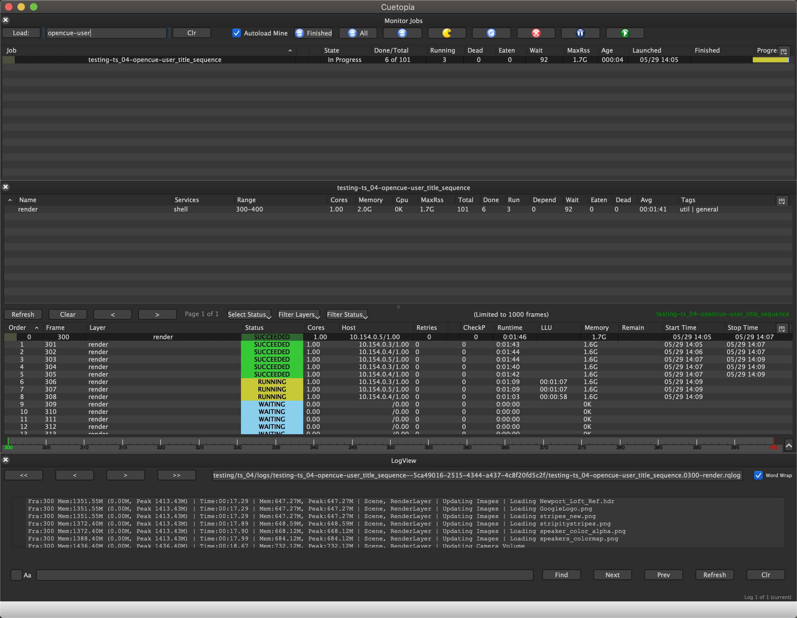 Viewing the logs associated with a
frame